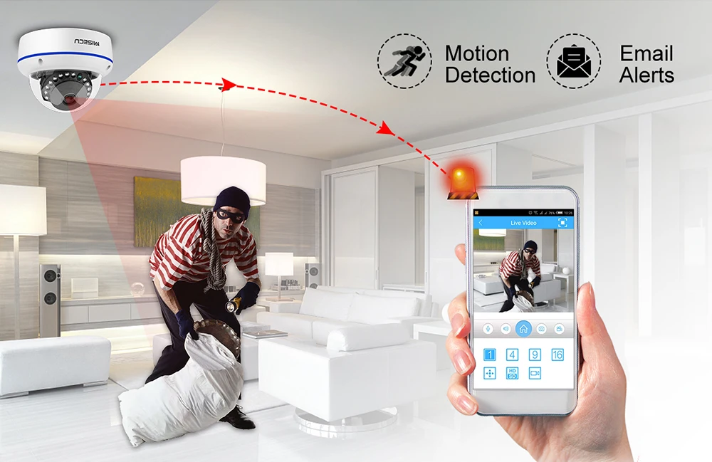 MISECU, супер HD, 5MP, 4MP, 2MP, IP камера наблюдения, POE, 1080 P, аудио микрофон, купольная камера безопасности для помещений, электронная почта, нажмите ONVIF P2P