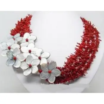 

Fashion jewelry Free Shipping Charming !!! natural red coral shell flower necklace^^^@^Noble style Natural Fine jewe