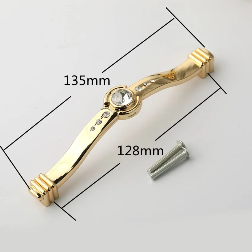 128mm handle 128 мм Современный модный роскошный золотой винный шкаф, кухонный шкаф, дверная ручка 96 мм, прозрачный кристалл, выдвижной ящик для телевизора, ручка для шкафа - Цвет: 128mm handle