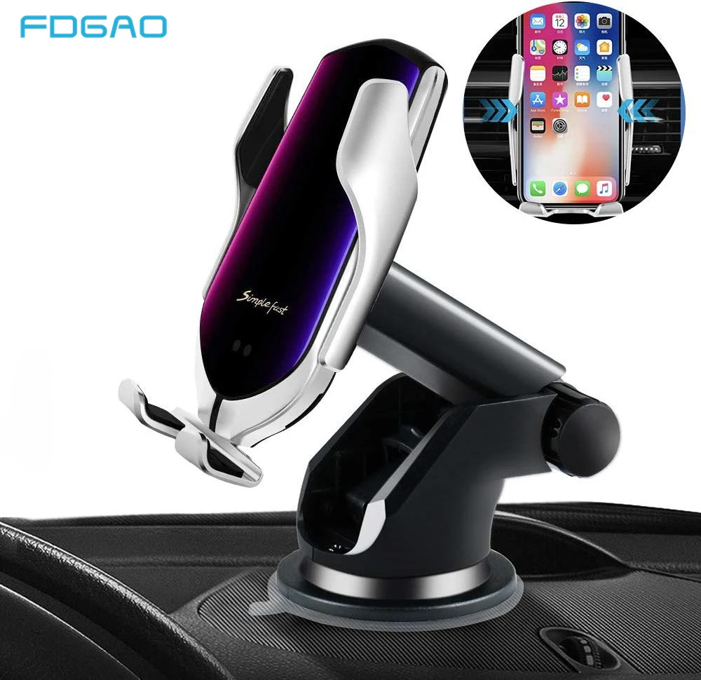 

FDGAO Wireless Car Charger 10W Qi QC 3.0 Fast Charging Automatic Clamping Stand Car Mount Windshield Dashboard Air Vent Phone Holder for iPhone 11 Pro Max XS XR X 8 Samsung Galaxy S10 S9 S8 Note 10 9 8 Plus Xiaomi Mi 9