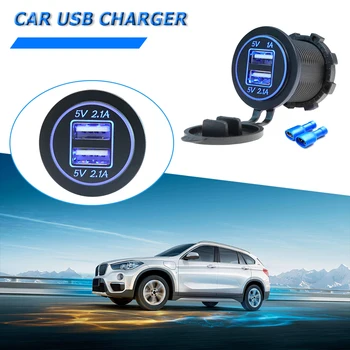 

USB Car Charger Power Socket Easily Installation 4.2A Dual LED Light Personal Car Elements for 12-24V Car Motorcycle