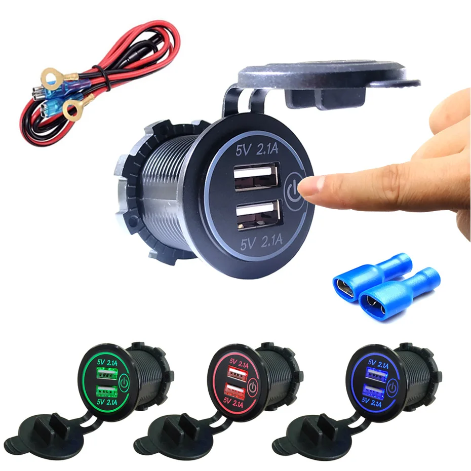 Автомобиля с двумя портами USB Зарядное устройство Крышка для мото Авто Грузовик ATV Лодка 12 V-24 V светодиодный двойной USB разъема штатива Зарядное устройство Мощность адаптер