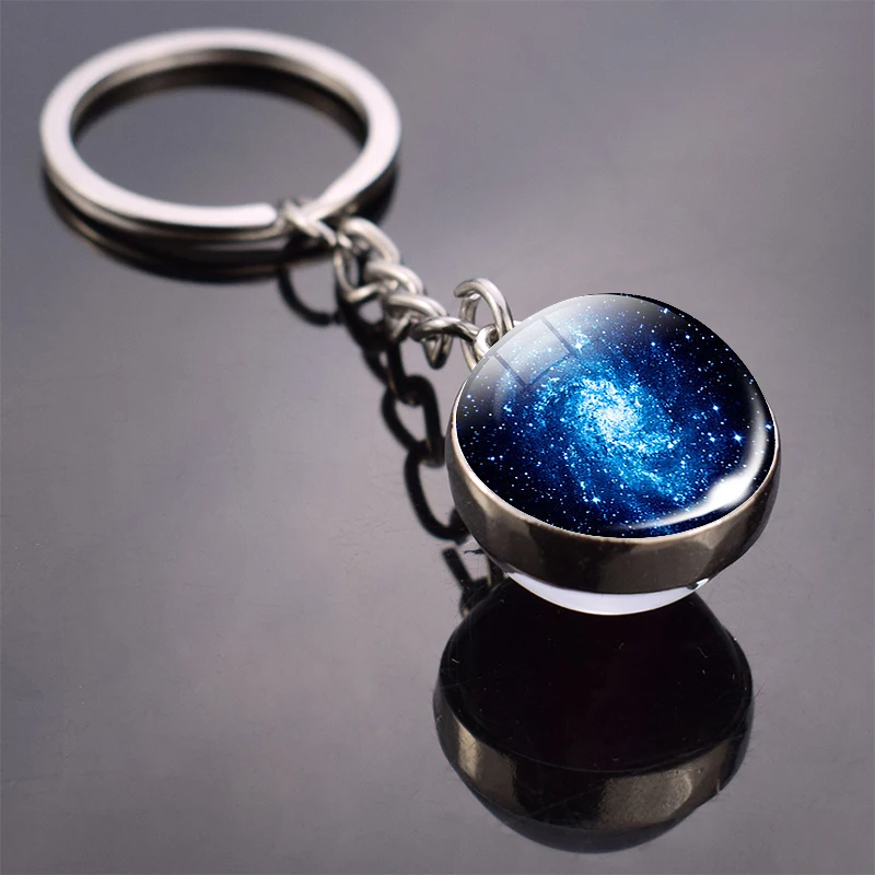 PLANET EARTH Outer Space Galaxy Quality Chrome Keyring Picture Both Sides 