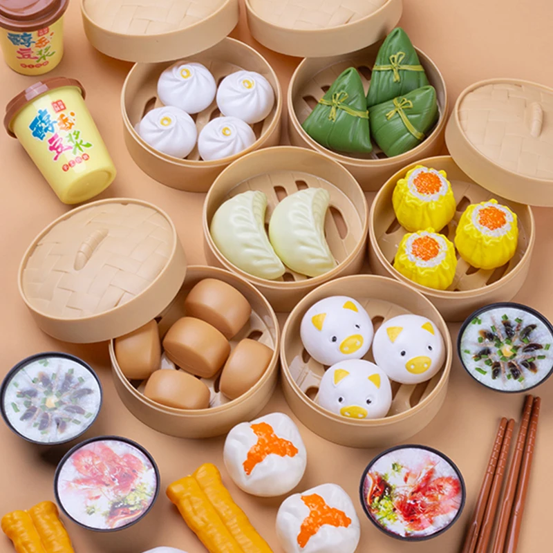 

Simulation Breakfast Kids Pretend Play Kitchen Toys Miniature Steamer Buns Dumplings Chinese Food Children Educational Toys