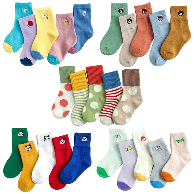 

kids winter socks 5 pairs toddler animal Cartoon plain rainbow short warm sock child baby boy girl cotton school teenager socks
