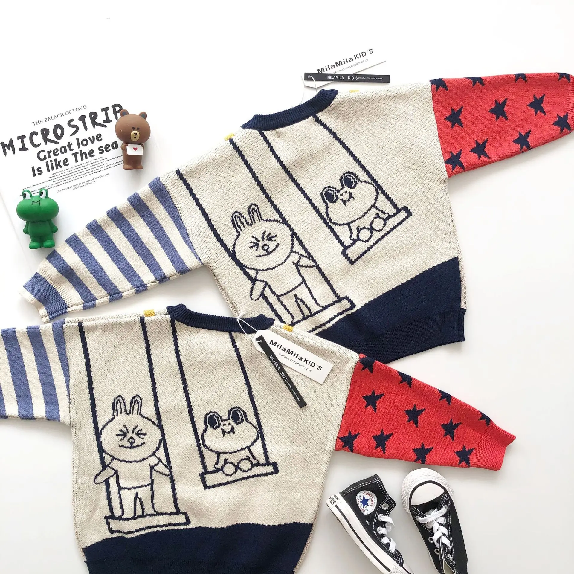 Tonytaobaby/осенне-зимняя одежда; Новая детская одежда; хлопковый свитер с рисунком медведя; свитера для мальчиков; свитер для маленьких девочек