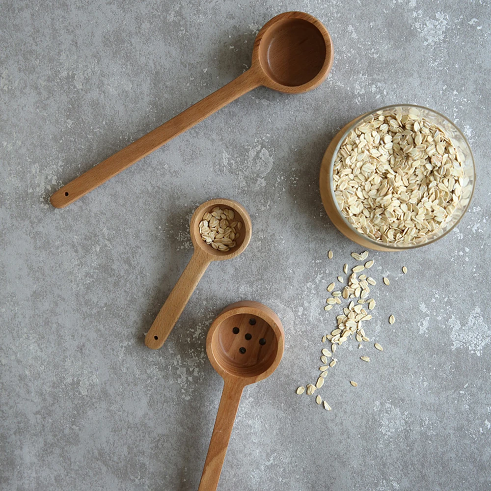 Long Handle Wooden Seasoning Spoon Anti-scald Colander For Kitchen Restaurant Tableware