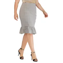 Юбка в клетку размера плюс, Женская юбка размера плюс, юбка-труба до колена, юбки OL с высокой талией, Женская юбка