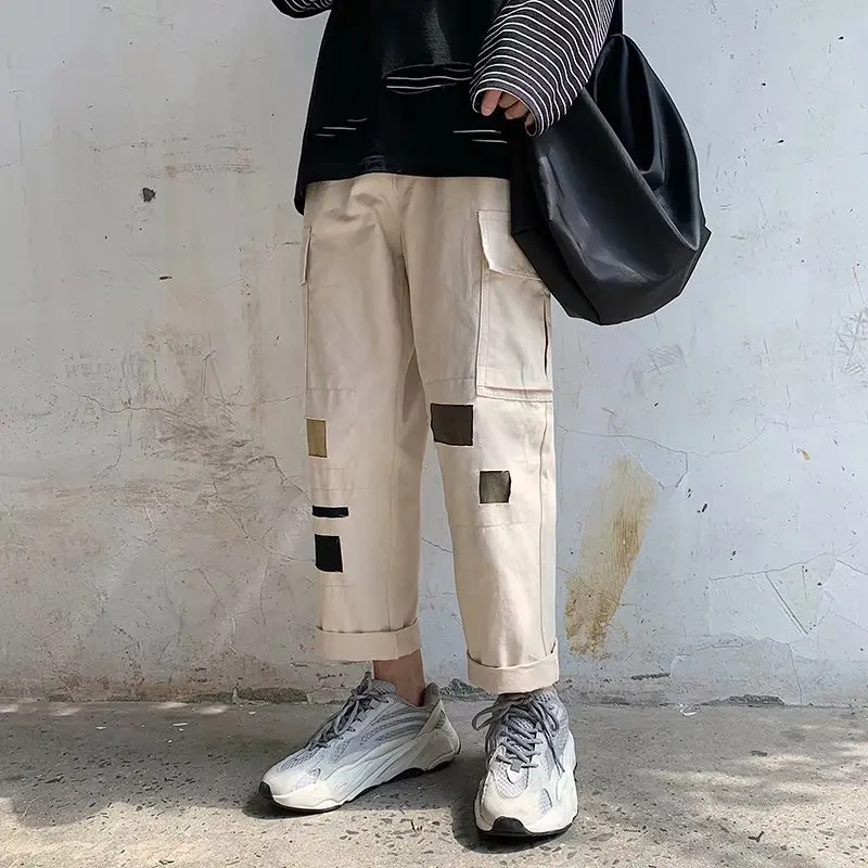 ICCLEK Autumn New Multi-pocket Overalls Men's Loose Straight-leg Pants Casual Pants Straight Cut Checkered Pants for Men