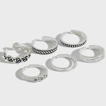 

Flyleaf 925 Sterling Silver Retro Finger Joint Open Ring For Women Do The Old Girl Vintage Jewelry