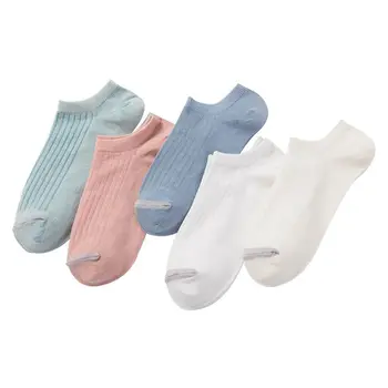 

5 Pairs Low Cut Socks Women Casual Spring Summer All-match Classic College Wind Cotton Ankle Socks Solid Color Boat Socks Meias