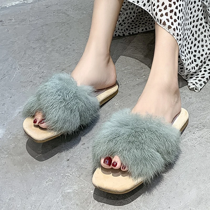 

Shoes Ladies' Slippers Flock Luxury Slides Pokemon Plush Low Lady Designer 2019 Summer Fur Soft Flat Girl PU Rome Basic