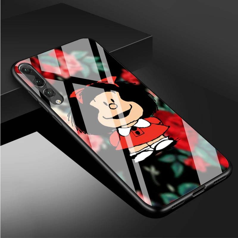 Hoạt Hình Mafalda Sơn Kính Cường Lực Điện Thoại Ốp Lưng Cho Huawei P20 P30 P40 P40 Lite Pro Psmart Giao Phối 20 30 Bao vỏ huawei silicone case Cases For Huawei