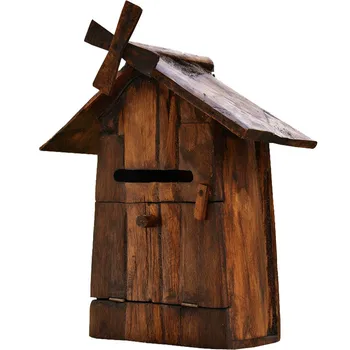 

Handcraft Wood Outdoor Mailbox Gardening Wooden Windmill Villa Water and Electricity Bills Postcards Wall-Mounted Rain-Proof