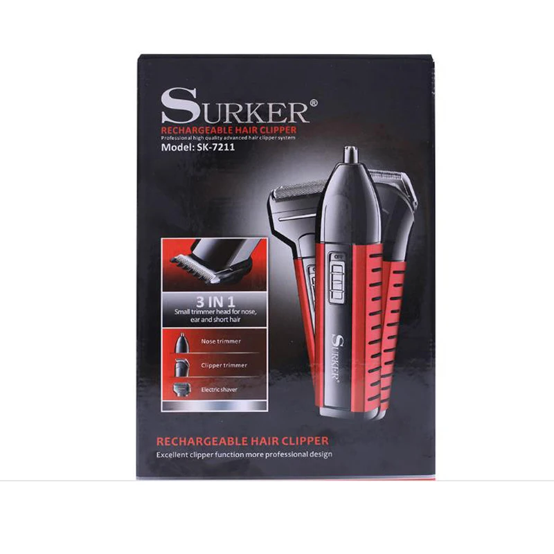Surker электрический триммер для волос SK-7211 3 в 1 беспроводная перезаряжаемая машинка для стрижки волос триммер для носа бритва триммер для бороды удаление волос