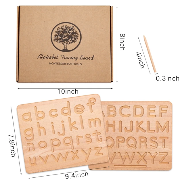 Montessori Language Education Puzzle Toy Double Sided Wooden English Alphabet And 0-9 Numbers Geometric Cognitive Writing Board