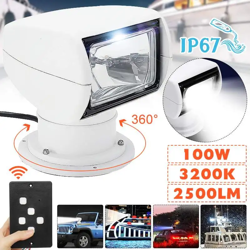 PROD 1005002703704433 100W Marine Boat Spotlight 360 Degree Remote
Control Waterproof LED Searchlight for Truck Off Road Car Boat Marine
Driving Light