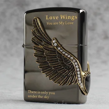 

oil lighter original Kerosene lighter Korean version Eros angel wings with Gem copper windproof cigarette lighter gift for men