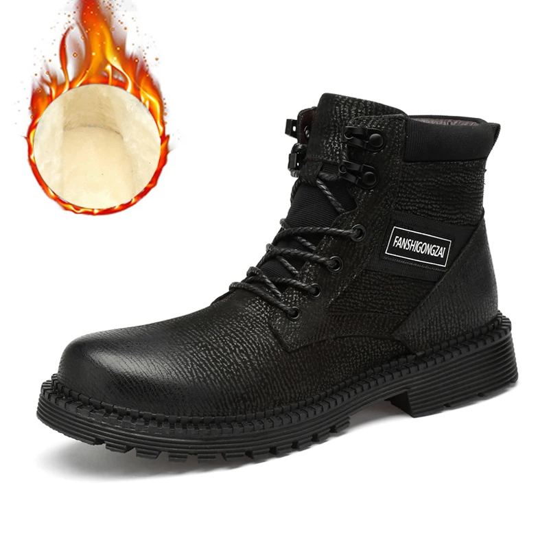 

Plus Size 38-48 Warmest Snow Boots Handmade Natural Cow Leather Men Boots Russian Style Genuine Leather Men Winter Shoes