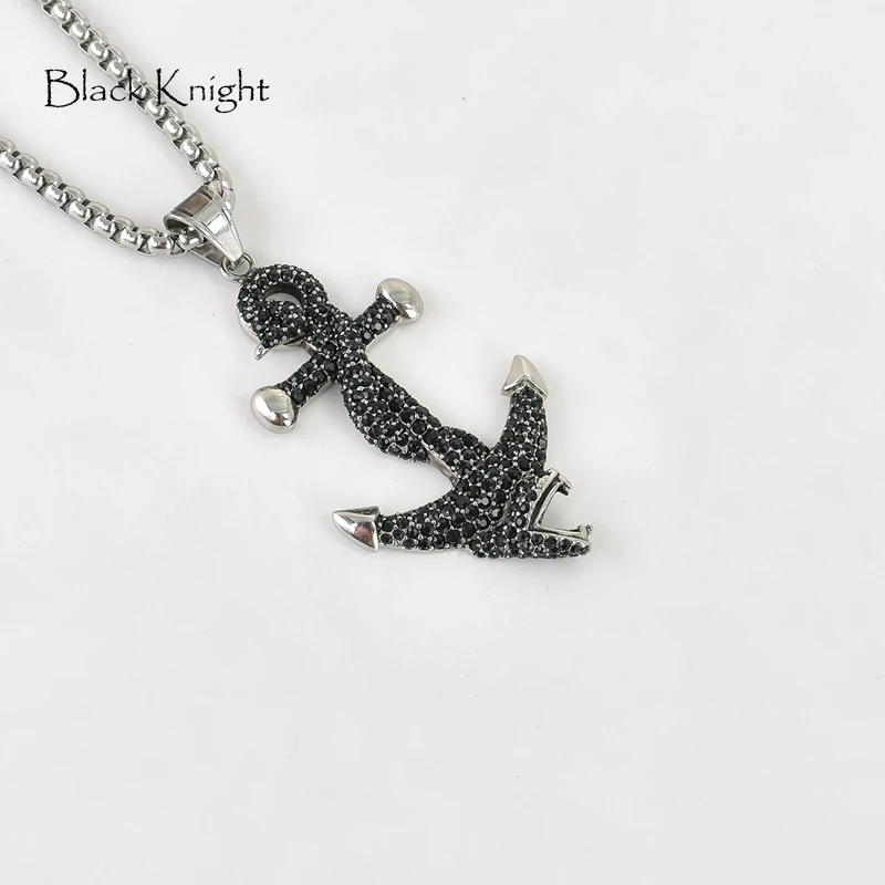 

Full Black/White Cubic zircon stones snake anchor pendant necklace silver stainless steel anchor & snake necklace men women