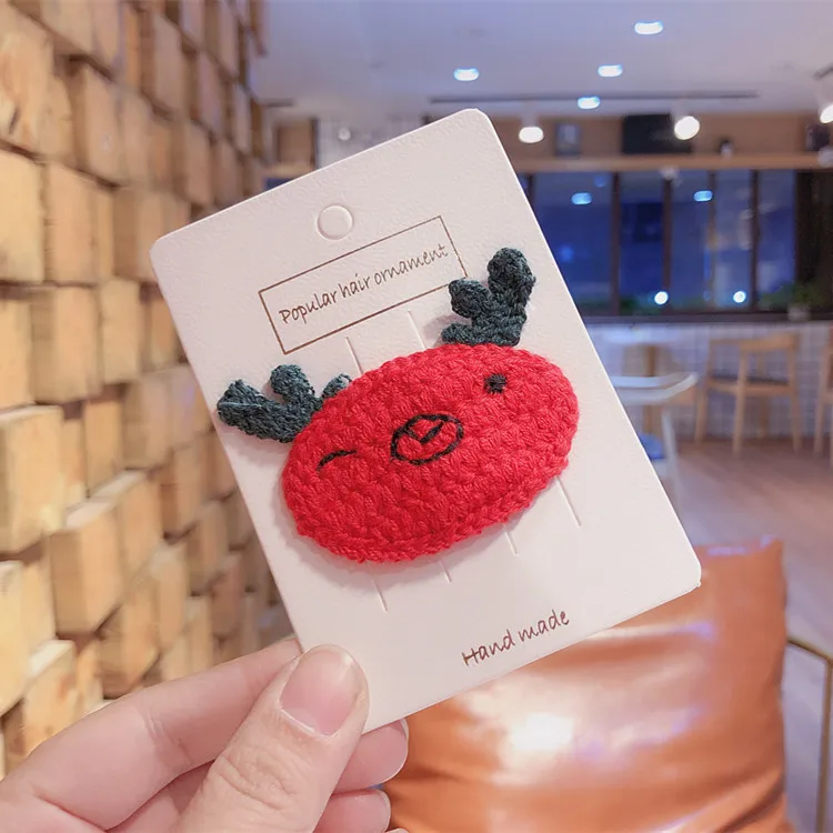 Red deer wool Рождественская вязаная детская заколка для волос с мультяшным рисунком, заколка для девочек, детская заколка для волос, праздничные волосы, аксессуары - Цвет: Red deer wool