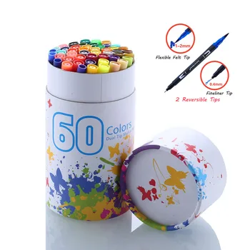 

60 Colors Art Markers Pens Fineliner Color Pens Drawing Painting Watercolor Marker Dual Tip Brush Pen School Stationery Supplies