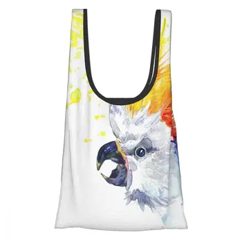 

Folding Eco-friendly Shopping Bag Grocery with Handle Watercolour Parrot Shoulder-Bag Fruit Vegetable Reusable Tote Bag