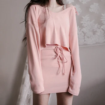 

New arrival women fashion two-piece set sexy basic t-shirt and mini slim skirt fashion work style High elasticity cute women set