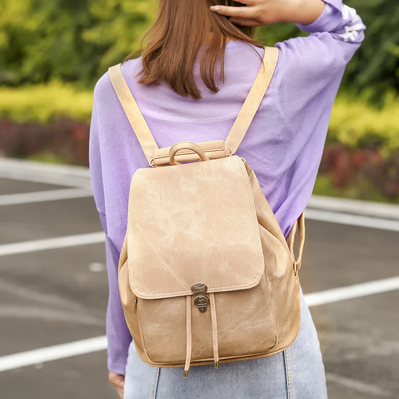 

POMELOS Fashion Backpack Women PU Leather Function Designer Travel Backpack For Women Ladies Backpack Khaki color Bagpack