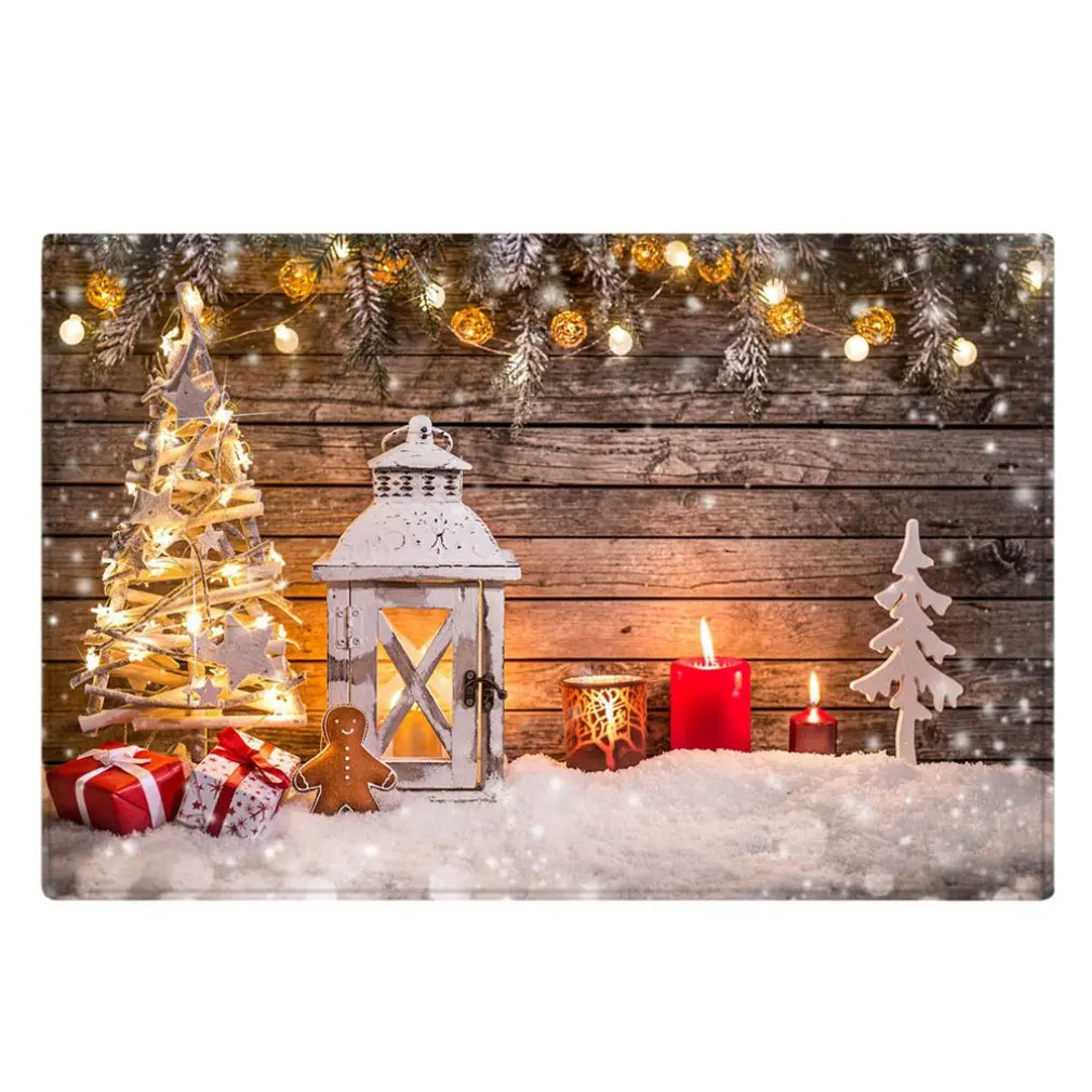 

2021 Christmas Non Slip Entrance Door Bathroom Mat Indoor Polyester Fabric Single Sided Printing Carpet Doormat Decoration