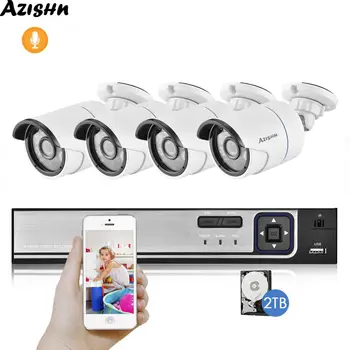 

AZISHN 4CH 5MP POE NVR Security System H.265 5MP 4MP 2MP Audio Recording Outdoor IP66 Waterproof IP Camera Home Surveillance Kit