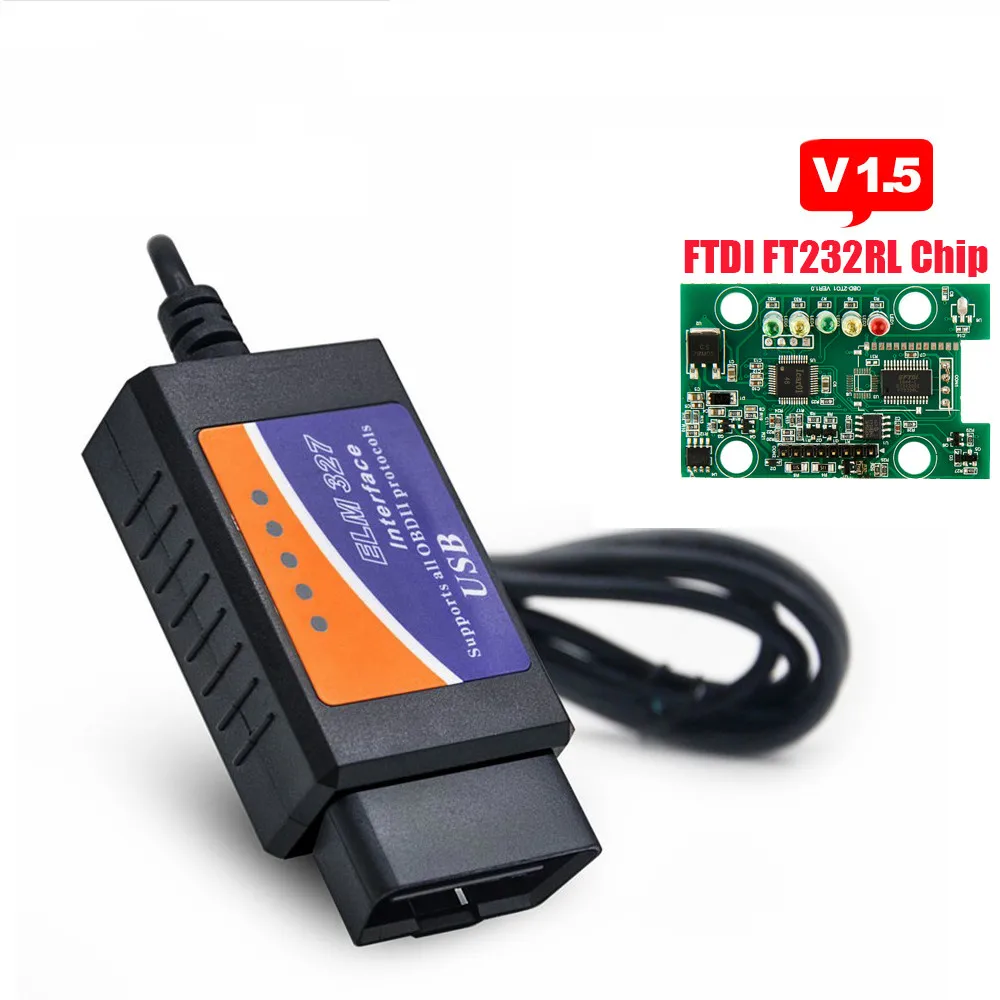 ELM327 USB V1.5 OBD2 автомобильный диагностический интерфейс сканер ELM 327 V 1 5 OBDII