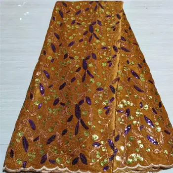 

JAUN African Mesh Velvet Lace Fabric With Sequins French Tulle Lace Fabric Embroiderey For Nigerian Evening Dress Gold