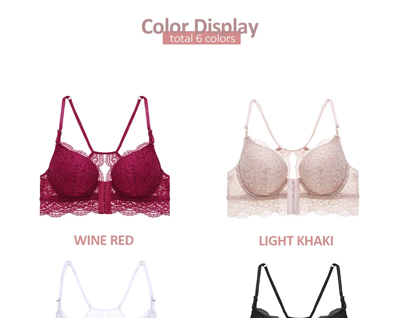 Front Closure Sexy Push Up Bra for Women Lace Bralette Beauty Back Brassiere Underwire Bras Female Lingerie Underwear Big Size