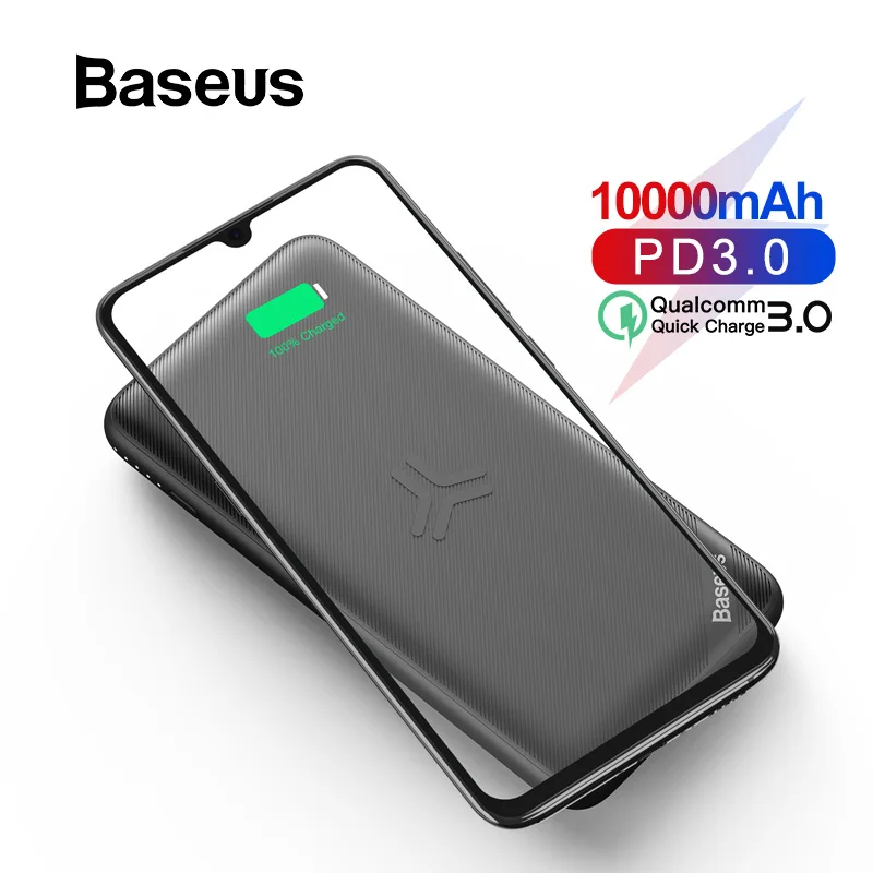 Baseus 10000 мАч, зарядное устройство Qi, Беспроводная зарядка для iPhone 11 Pro Max, samsung, зарядное устройство, USB PD, быстрая зарядка, тонкий внешний аккумулятор