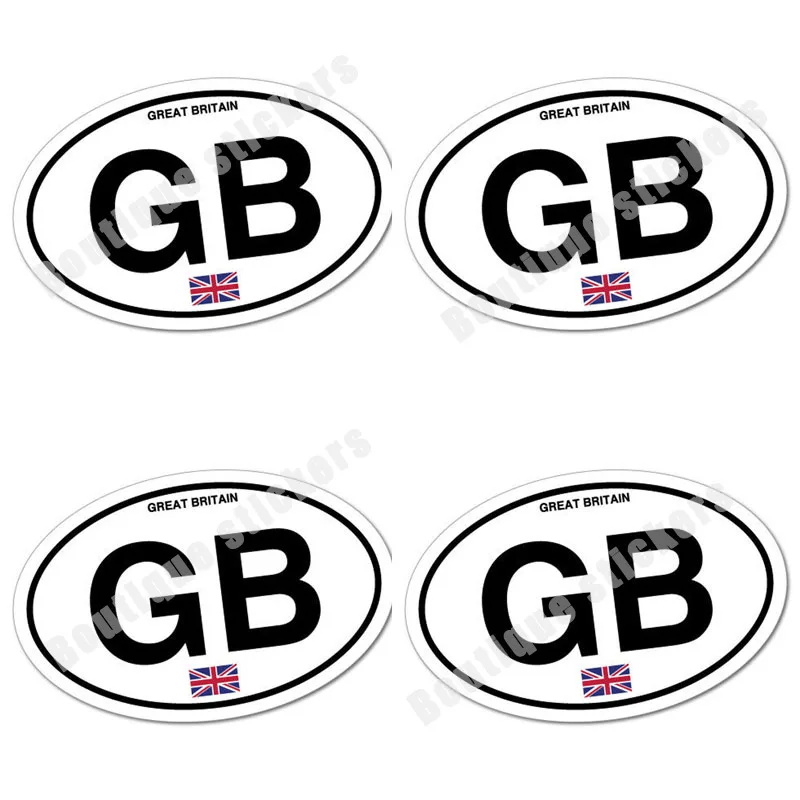 4-piece Set of UK GB Country Code Sticker Flag Bumper Waterproof Vinyl Die-cut Car Exquisite Decals Personality Creativity bumper stickers Car Stickers