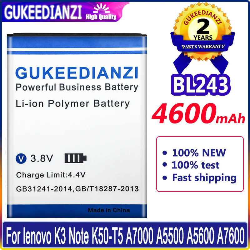 Аккумулятор GUKEEDIANZI 4600 мАч BL243 для lenovo K3 Note K50-T5 A7000 A5500 A5600 A7600 | Мобильные телефоны и