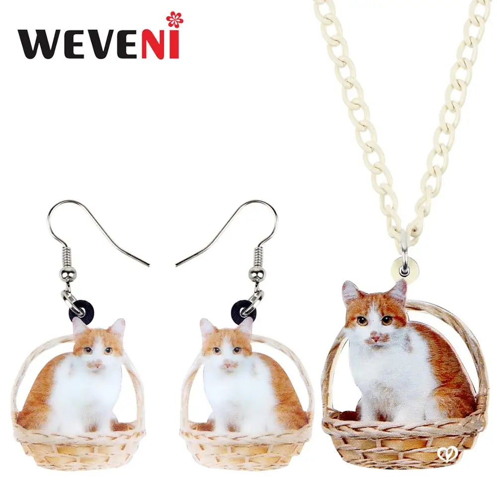 WEVENI акриловые изящная корзинка Кот ожерелье с котенком серьги ювелирных изделий