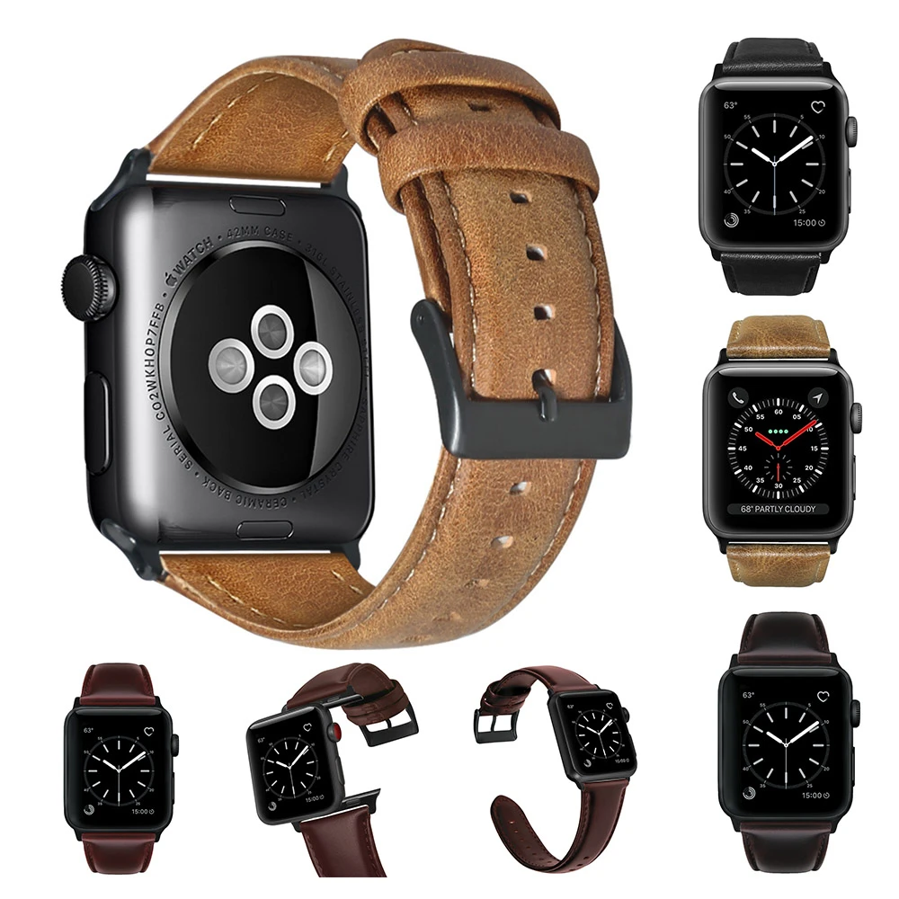 Ремешок из воловьей кожи для Apple Watch Band 44 мм 40 iwatch 5 4 3 2 1 винтажный браслет с