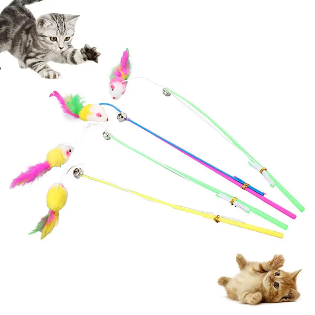 

Pet Cat Teaser Cute Mouse Shape Feather Bell Stick Fishing Rod Interactive Toy hot sales