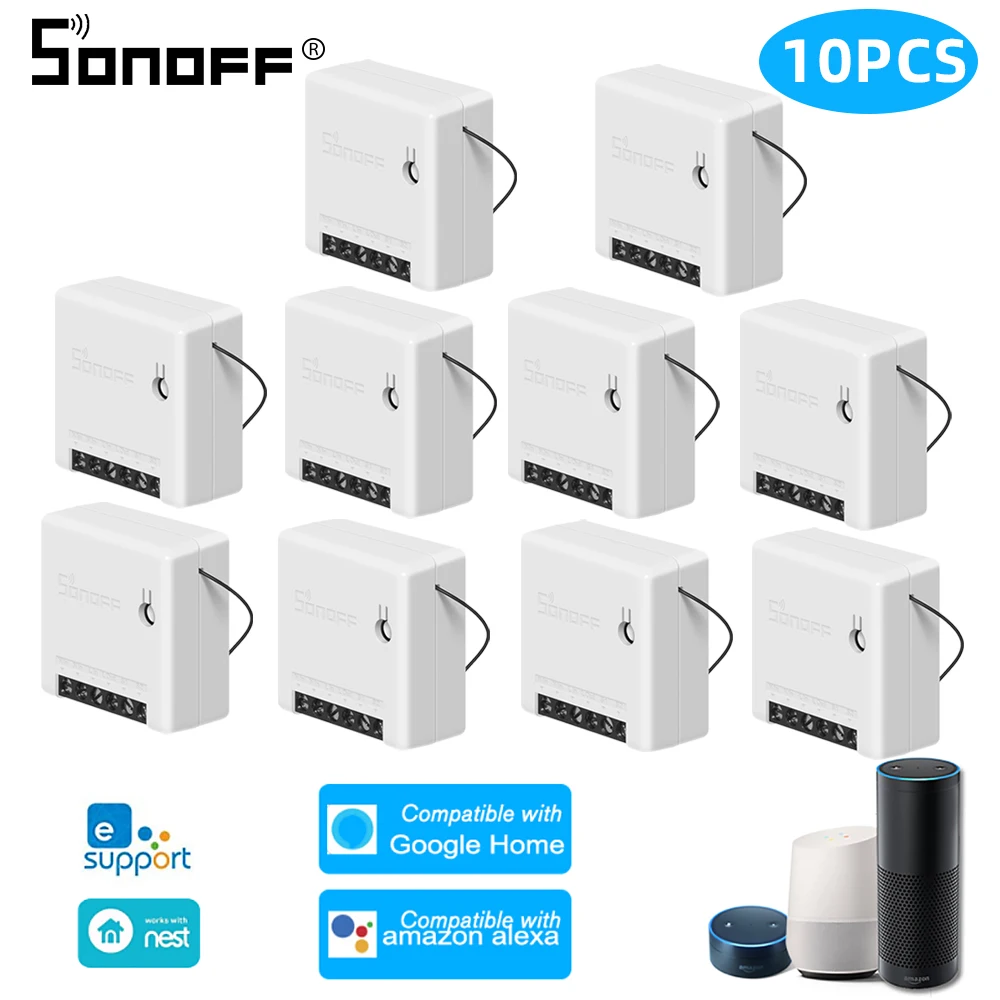 10pcs sonoff mini 10 шт. Sonoff Мини DIY умный переключатель Wi-Fi двухстороннее радио пульт дистанционного управления Управление wifi светильник выключатель Smart релейного модуля автоматизации Google Home Alexa - Комплект: 10pcs sonoff mini