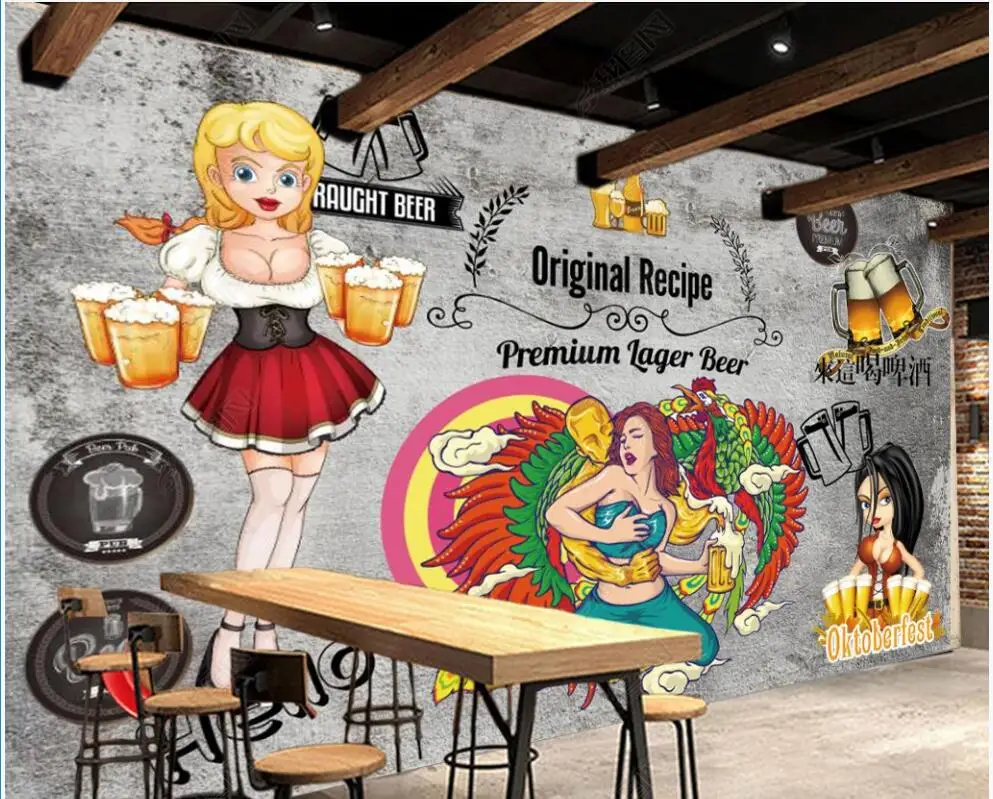 

Custom mural 3d photo wallpaper Retro nostalgic beer beauty bar dining home decor living room wallpaper for walls 3 d in rolls