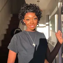 Beeos-peluca corta con rulos de corte Pixie 250%, 4x4, pelucas de cabello humano brasileño Remy, cabello humano de 8 pulgadas prearrancado con pelo de bebé