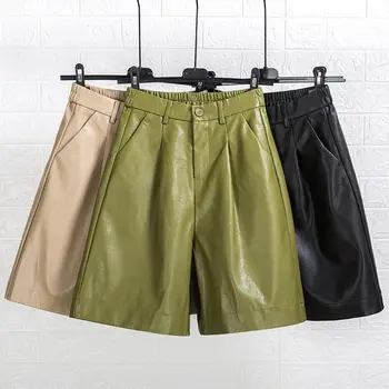 

Spring Autumn PU Leather Pants Women Clothes High Waist Wide Leg Pants Female Casual Loose Leather Pants Women Solid Color Q2460
