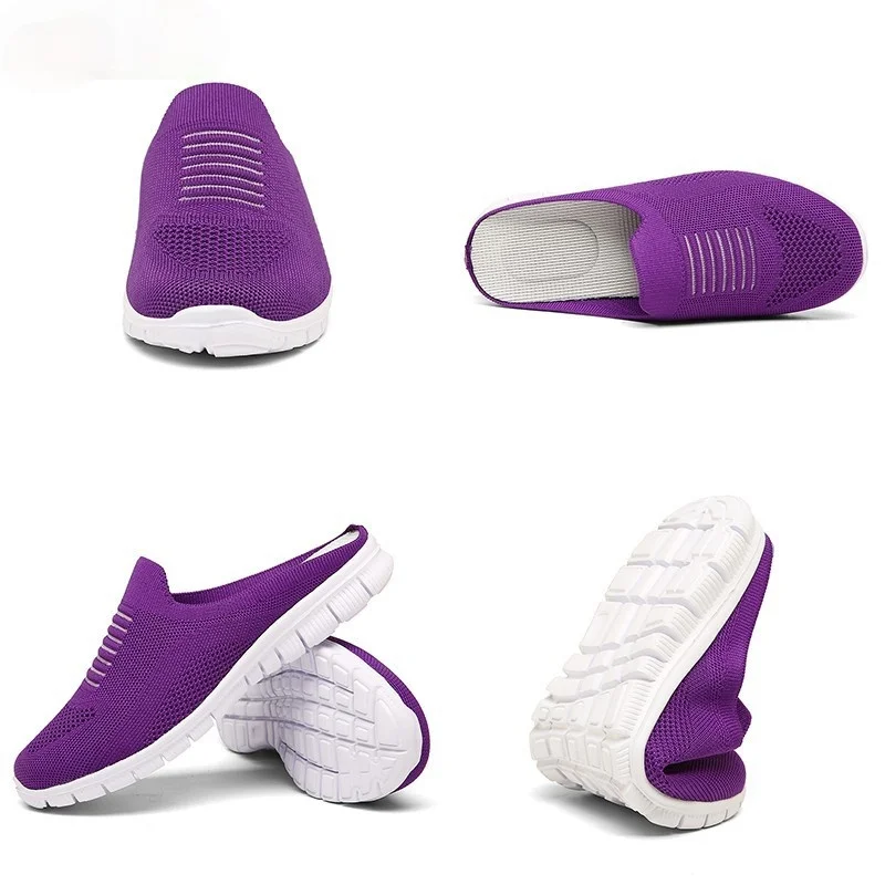 Women lightweight Round Toe Mules Flats Soft House Slippers Female Slides Black Summer Shoes Casual Breathable Mesh Lazy Shoes 2
