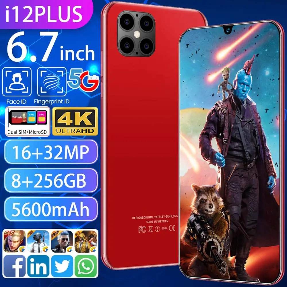I12PLUS 6 7 &quotFHD + безрамочный экран Android 10 OS глобальных мобильных телефонов 8 Гб