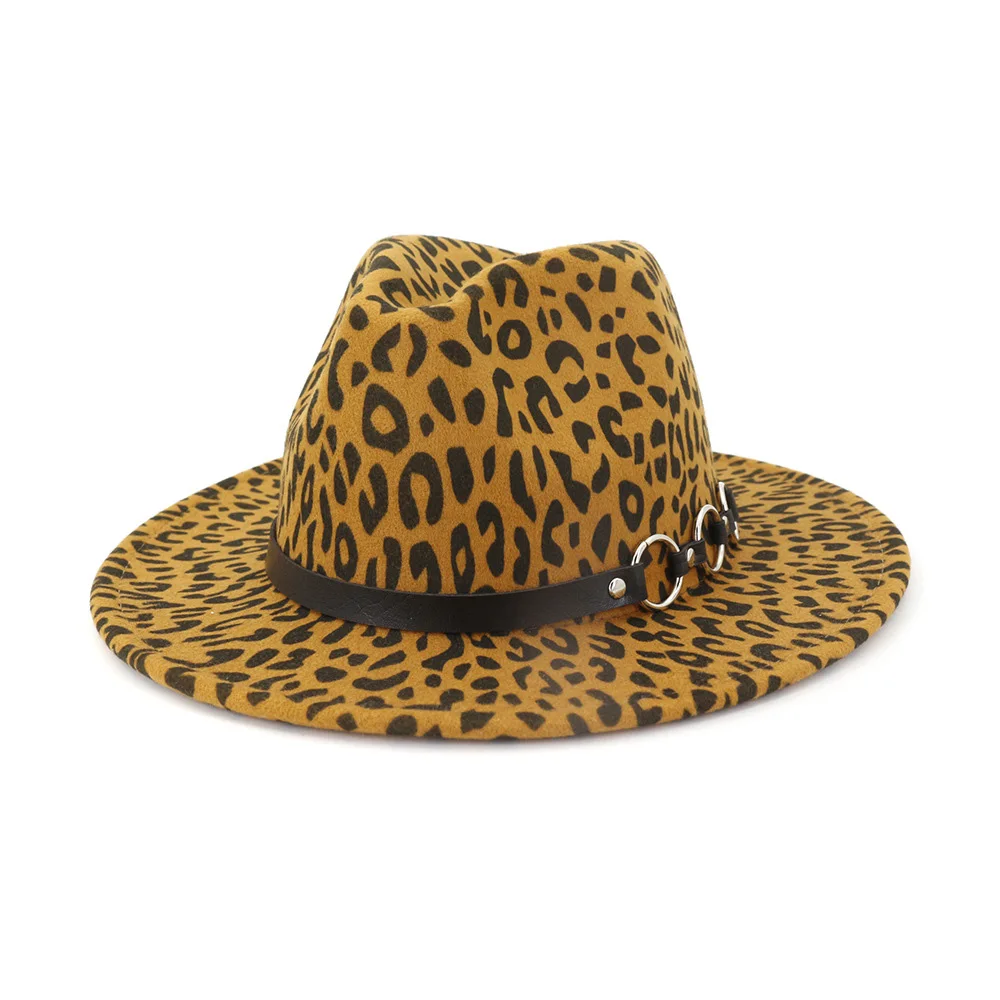Новая унисекс с леопардовым принтом с широкими полями шерсть войлочная одежда мужские женские шапки Trilby винтажная модная теплая Солнцезащитная Панама Кепка