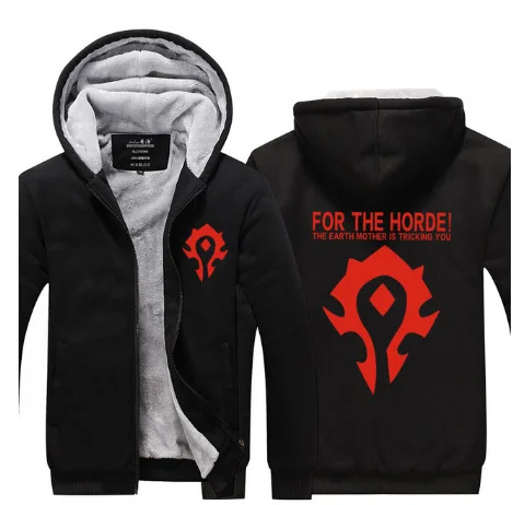 Новинка, зимняя теплая толстовка WOW с капюшоном, игра Dota 2, пальто ALLIANCE& Horde, куртка, пальто для мужчин, толстый флис, на молнии, светящиеся, WOW, толстовки f