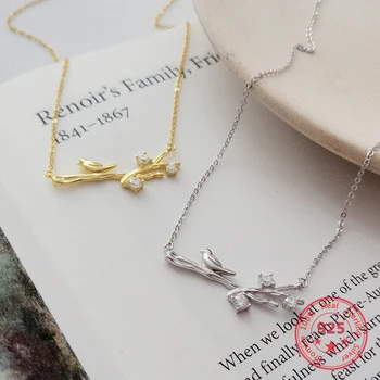 

Hot Selling S925 Sterling Silver Necklace Creative Branch Bird Gold-plated Pendant Simple Clavicle Necklace Women Jewelry