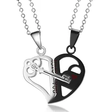 

2pcs Couple Necklace Broken Heart Key Love you Pendant Necklace Double Color Boyfriend Girlfriend Valentines Day's Gift